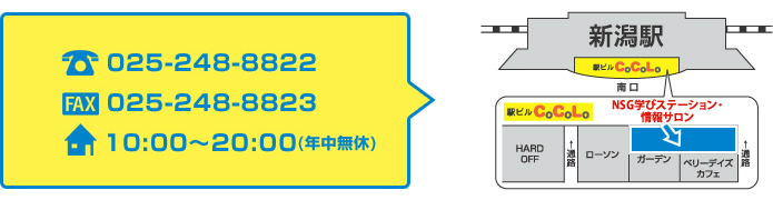 TEL:025-248-8822 FAX:025-248-8823 営業時間:10:00~20:00(年中無休)